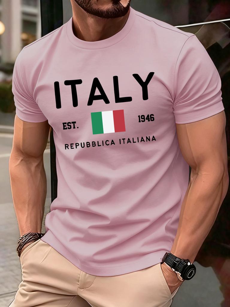 Италия Repubblica Italiana Печатные Футболки Мужская Мода Футболка с О-образным Вырезом Хлопок Свободная Одежда Мужская Универсальная Повседневная Уличная Одежда