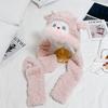 Cute big nose dog hat scarf integrated women's autumn and winter cycling windproof warm plush scarf hooded three-piece set