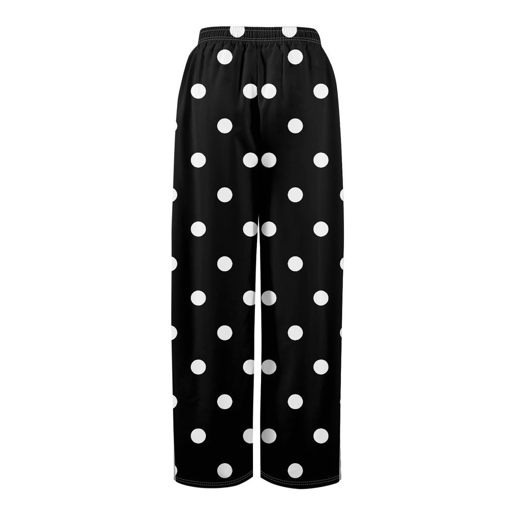 Women Summer Boho Palazzo Pants High Waist Wide Leg Rinting Casual Trousers With Pockets