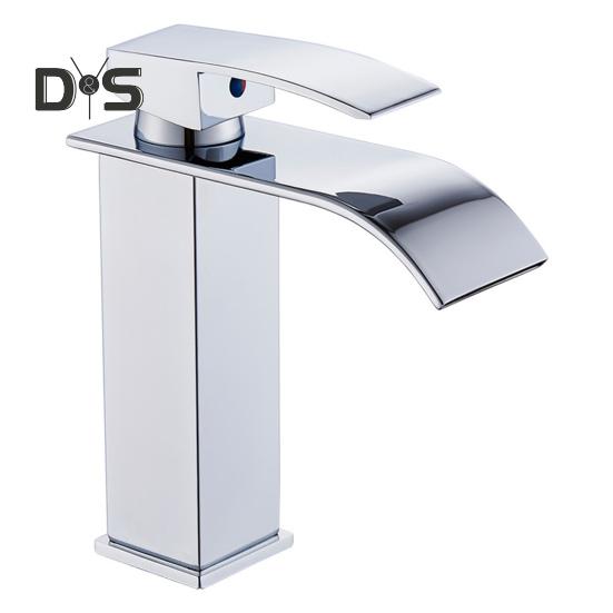 Водопадный смеситель для ванной комнаты с одной ручкой управления, современный дизайн, простая установка, смеситель для умывальника с водопадным изливом