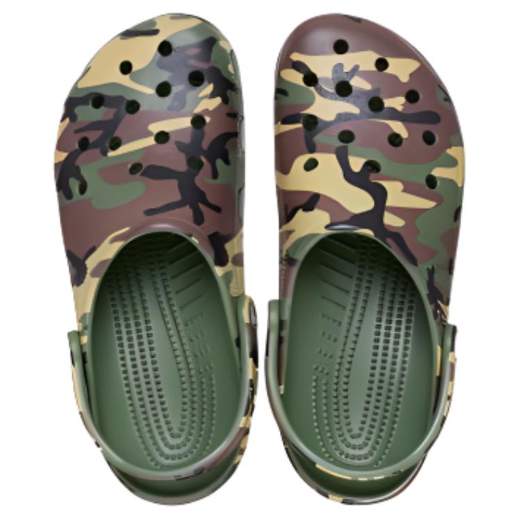 Crocs Классические камуфляжные клоги EVA с круглым носком, слипоны, унисекс, зеленые, коричневые, 211936-3TC