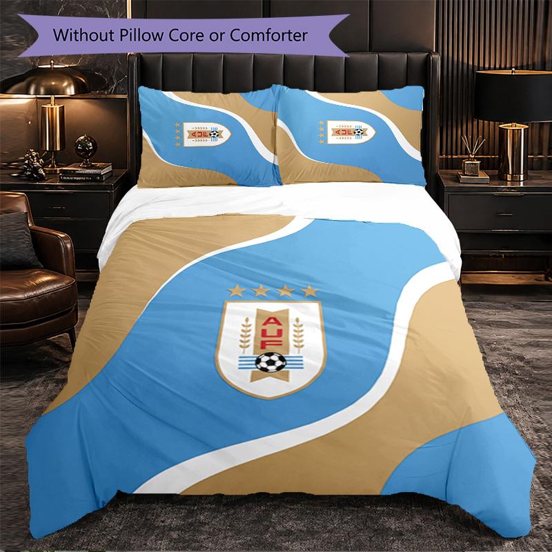 Uruguay Football Pattern 3 Pieces Bedding Set Soft Microfiber Duvet Cover with Pillow Cases for Bedroom