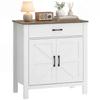 Living Room Sideboard, 2 Barn Doors, Drawer, Adjustable Shelf, 77 x 39.3 x 81.5 cm, White and Brown