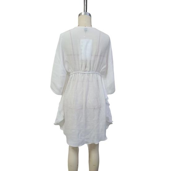 Платье-накидка с V-образным вырезом, рукавами «летучая мышь», вырезом-плиссе, бикини, купальник-накидка с эластичной талией, летняя одежда для отдыха на открытом воздухе