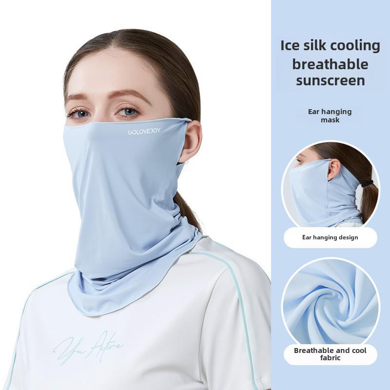 Женская летняя велосипедная солнцезащитная маска Ice Silk с ушными петлями и защитой шеи - XTJ27