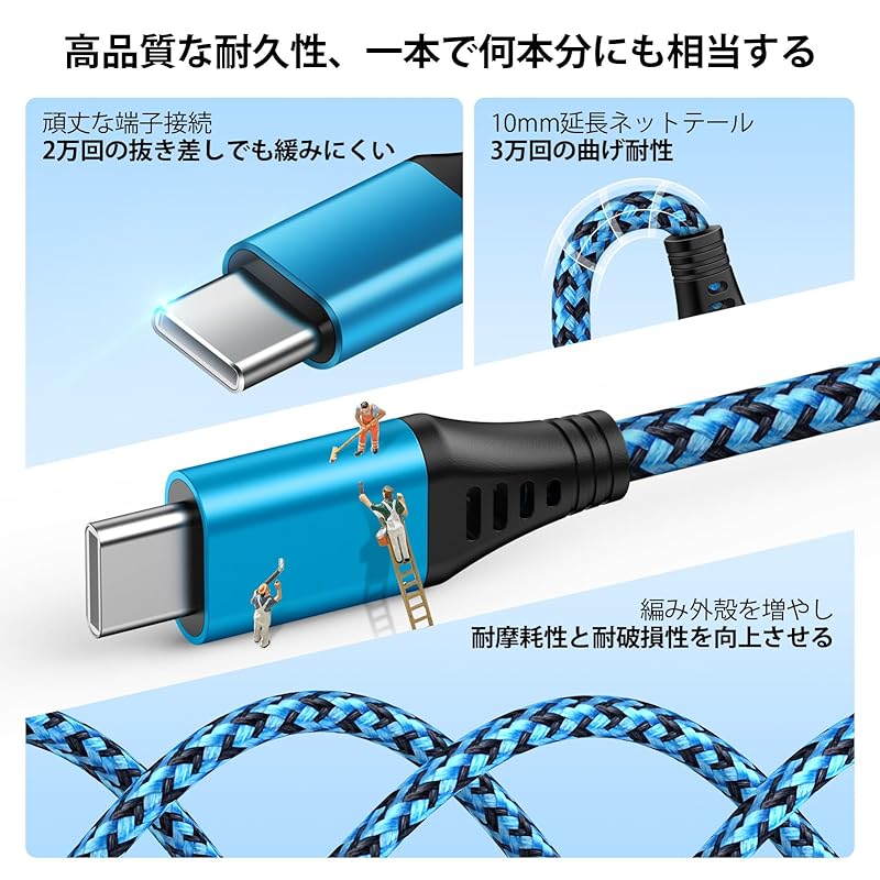 Viviber USB Type C Charging Cable iPhone 16 Androdo [0.5m/0.9m/1.8m] Set of 3 USB Cable Fast Charging Not Tangled Smartphone Charging Cable Type C