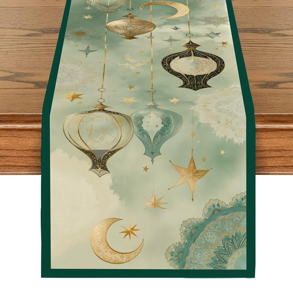 Vintage Moon Star Table Runner Washable Dinner Table Cloth Ramadan Table Runner Kitchen