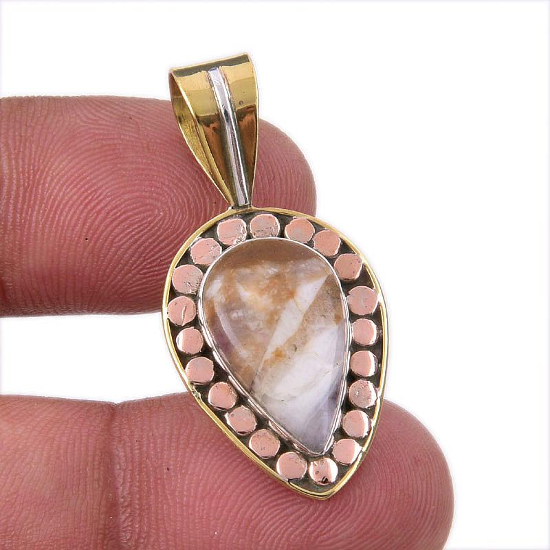 Natural Tiffany Stone 925 Solid Sterling Silver Gift TwoTone Pendant 1.50" q0g88