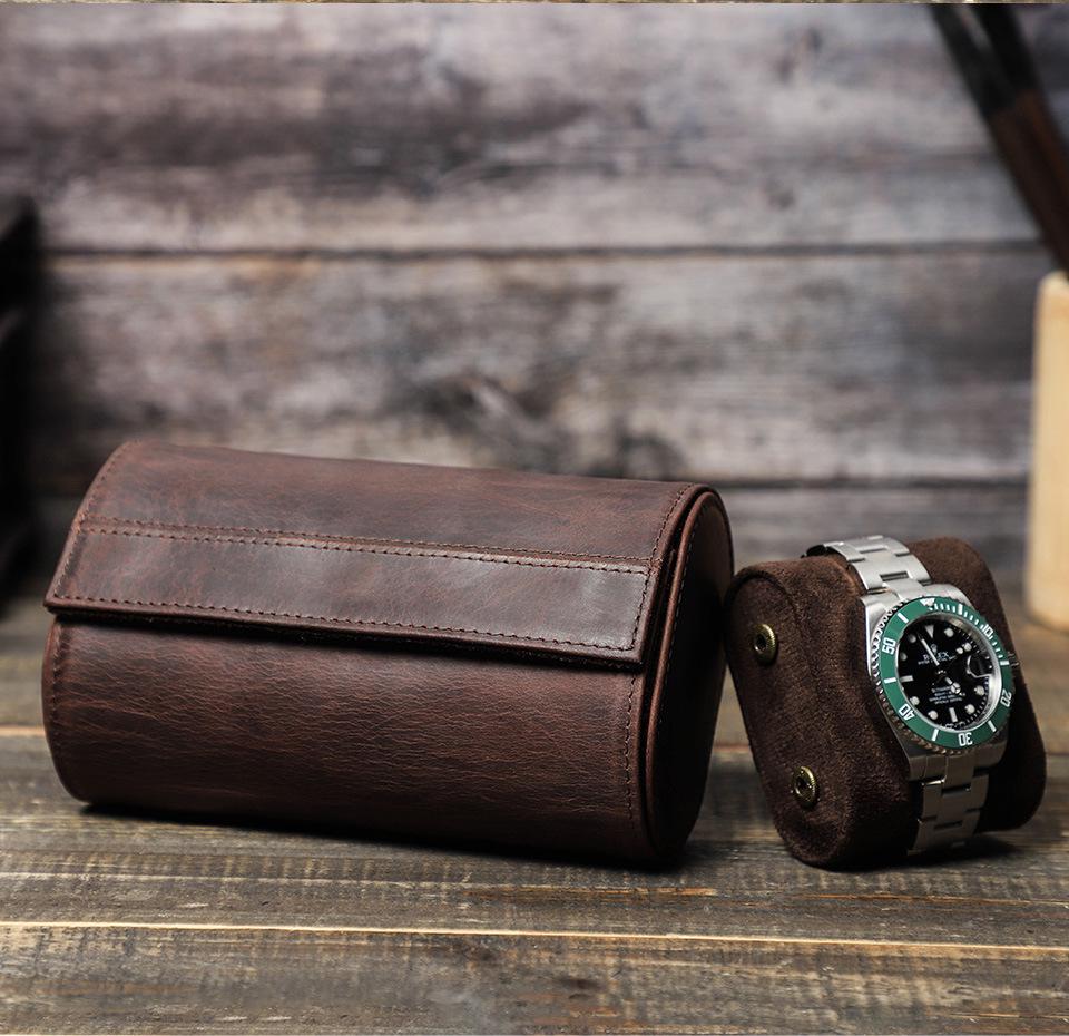 Винтажная кожаная дорожная коробка для часов - Ударопрочное, портативное хранилище для механических часов