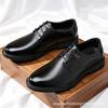 Мужские Оксфорды из Натуральной Кожи Низкие с Круглым Носком На Шнуровке Business Casual Повседневные Туфли для Офиса
