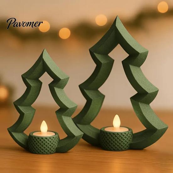 Durable 3D Printed Decor 2Pcs Christmas Tree Candle Holder, Hollow Candlestick Stand for Modern Interior Accents Holiday Table Decor, Minimalist