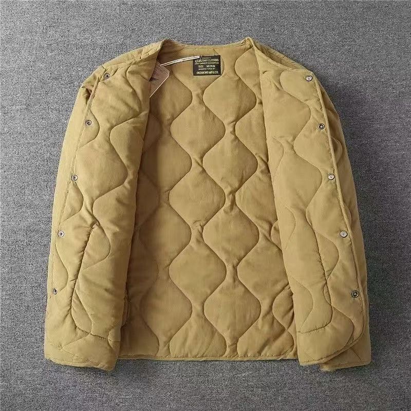Autumn Winter Men's Cotton Jacket Vintage Thick Warm Solid Geometric Pattern Overcoat Casual Long Sleeve Coats