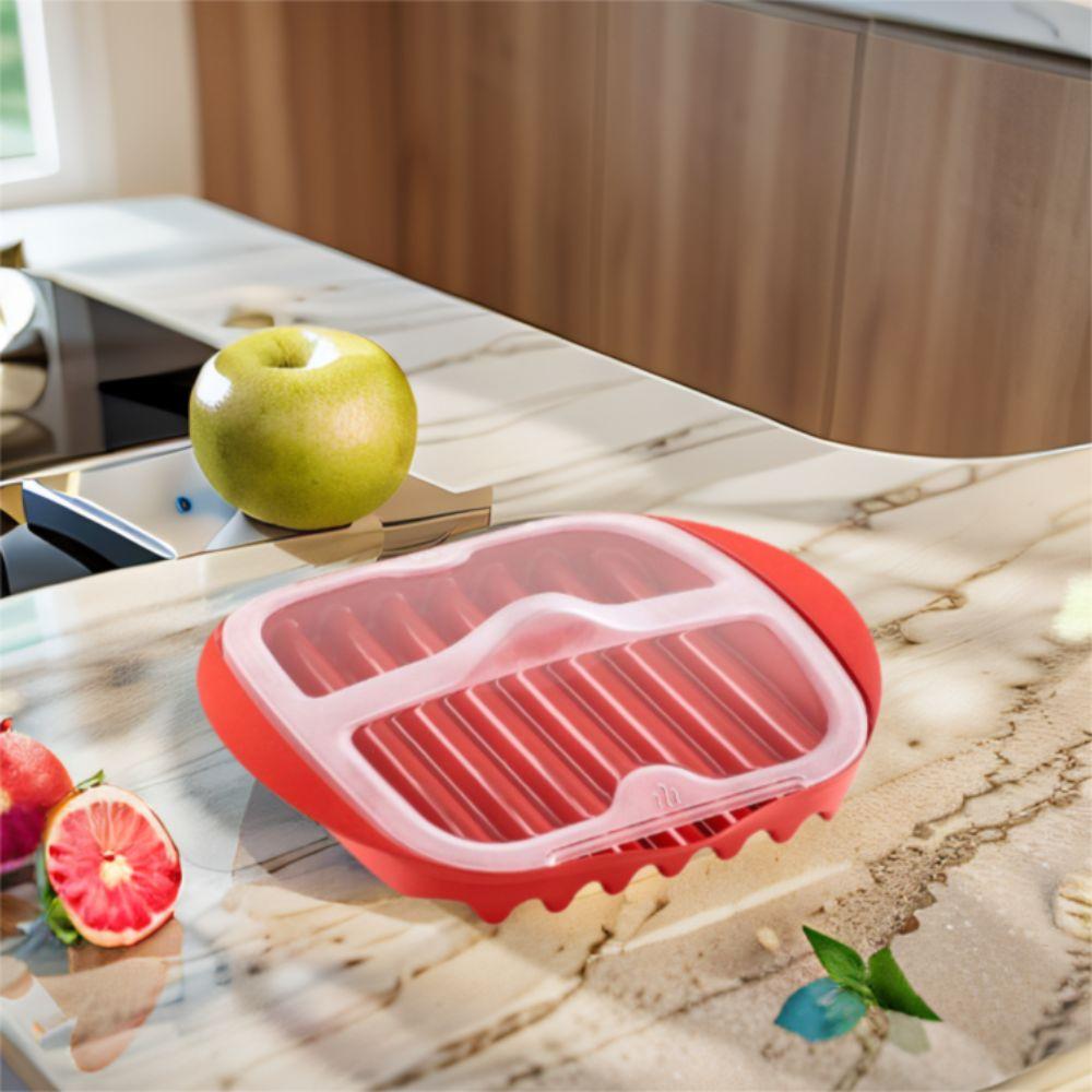 Red Microwave Bacon Pan Wave Anti-stick Design Microwave Bacon Cooker  Breakfast