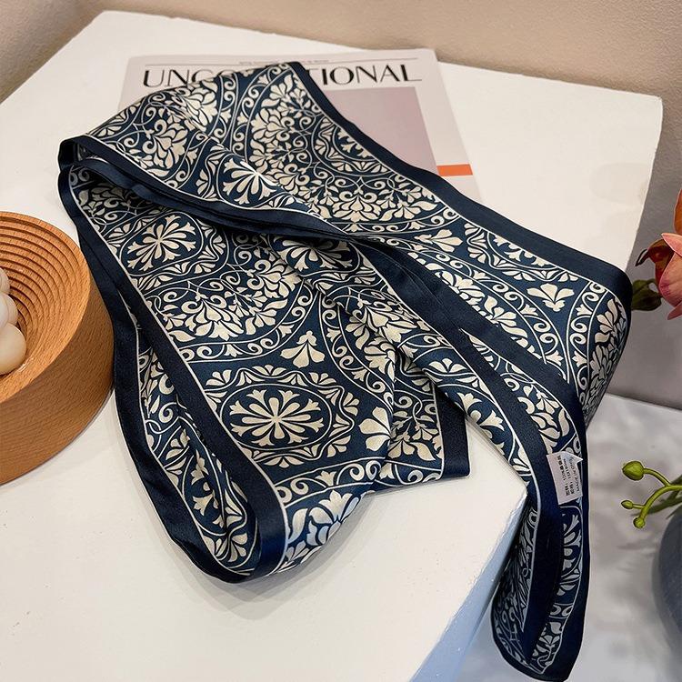 Blue Print In Memory! Intellectual Retro Mulberry Silk Silk Scarf Women'S Long Double-Layer Double-Sided Silk Scarf Streamer