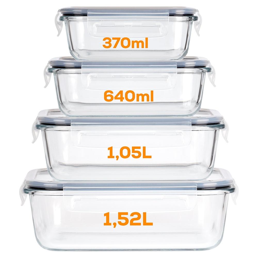 4X Heat-Resistant Glass Kitchen Food Containers Set