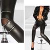 Сексуальные готические нерегулярные эластичные брюки из искусственной кожи Черные колготки