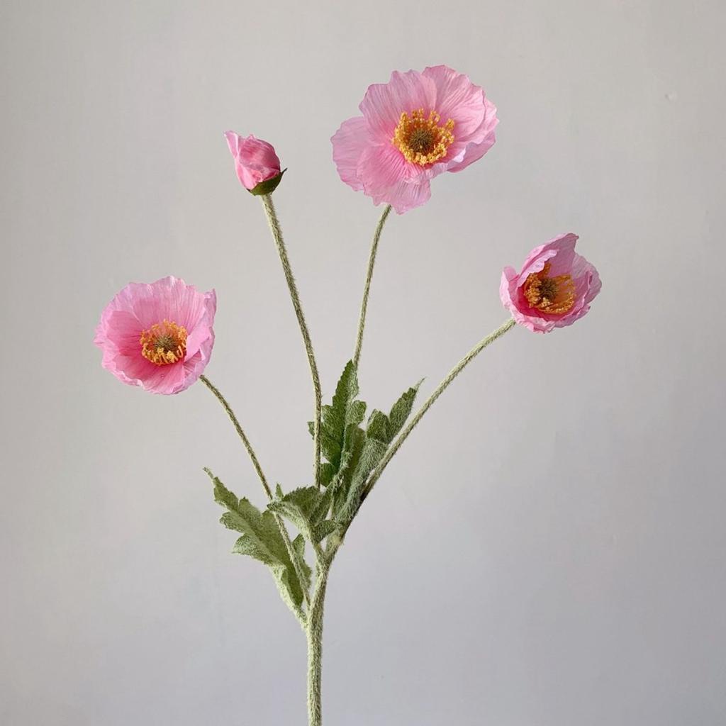 Stem Elegant Realistic Artificial Papaver Rhoeas Silk Plants Fake Poppies Flowers Faux Bouquet