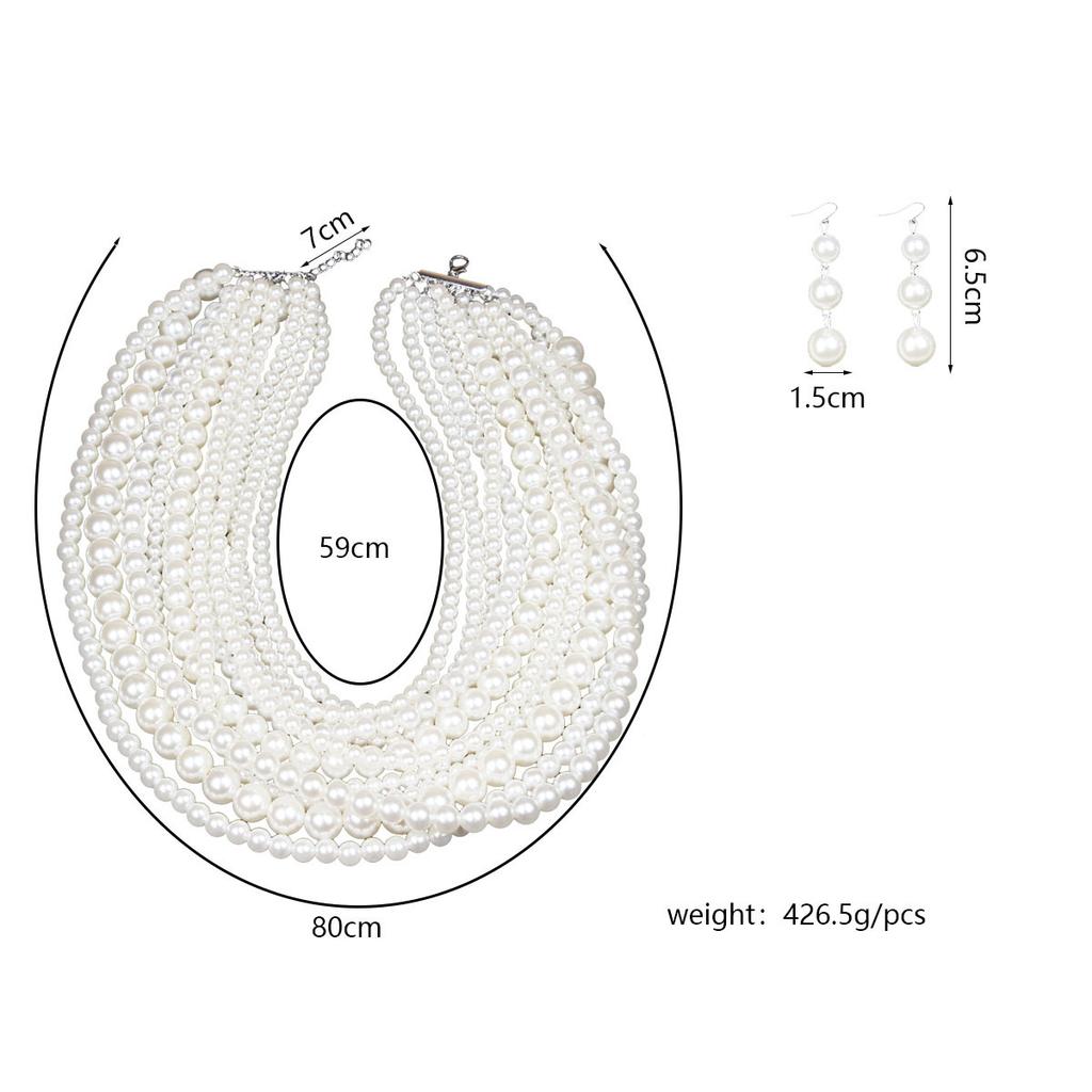 Европейский и американский модный многослойный преувеличенный набор жемчужных ожерелья и серег цепочка для свитера женская цепочка на шею