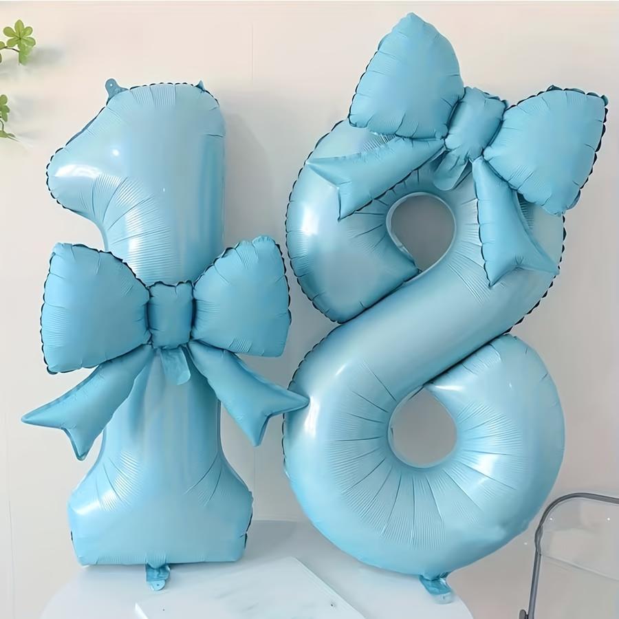 2pcs/Set Blue Number Bow Foil Balloons with Glue Dots Valentine's Birthday Wedding Engagement Anniversary Holiday Party Decor 5