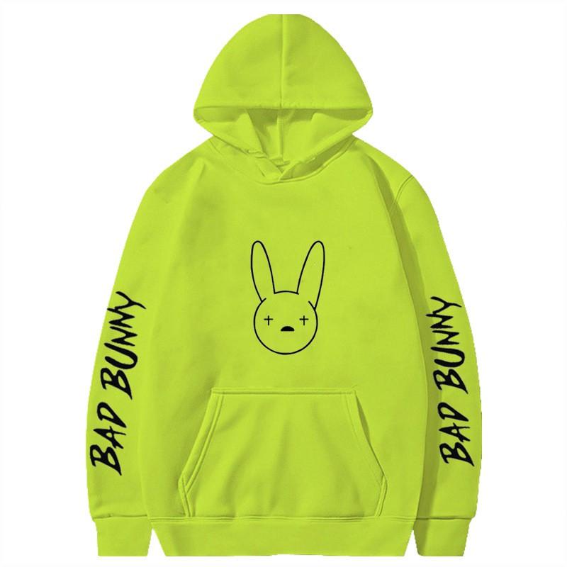 Bad Bunny Print Fleece Hoodie Unisex Casual Pullover Streetwear Customizable Sweatshirt
