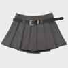 Korean College Style A-Line Pleated High Waist Skirt with Belt for Women
