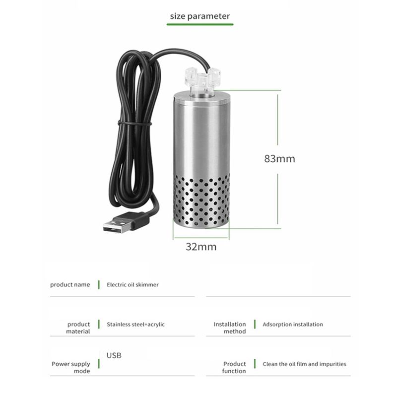 Practical-Aquarium Electric Oil Removal Electric Oil Remover Stainless Steel USB Filter Self-Priming Floating Head Oil Film Proc