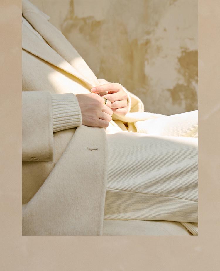 Fan Si Lan En Diamond Draped White Double-Sided Wool Coat for Women - Autumn/Winter Woolen Jacket