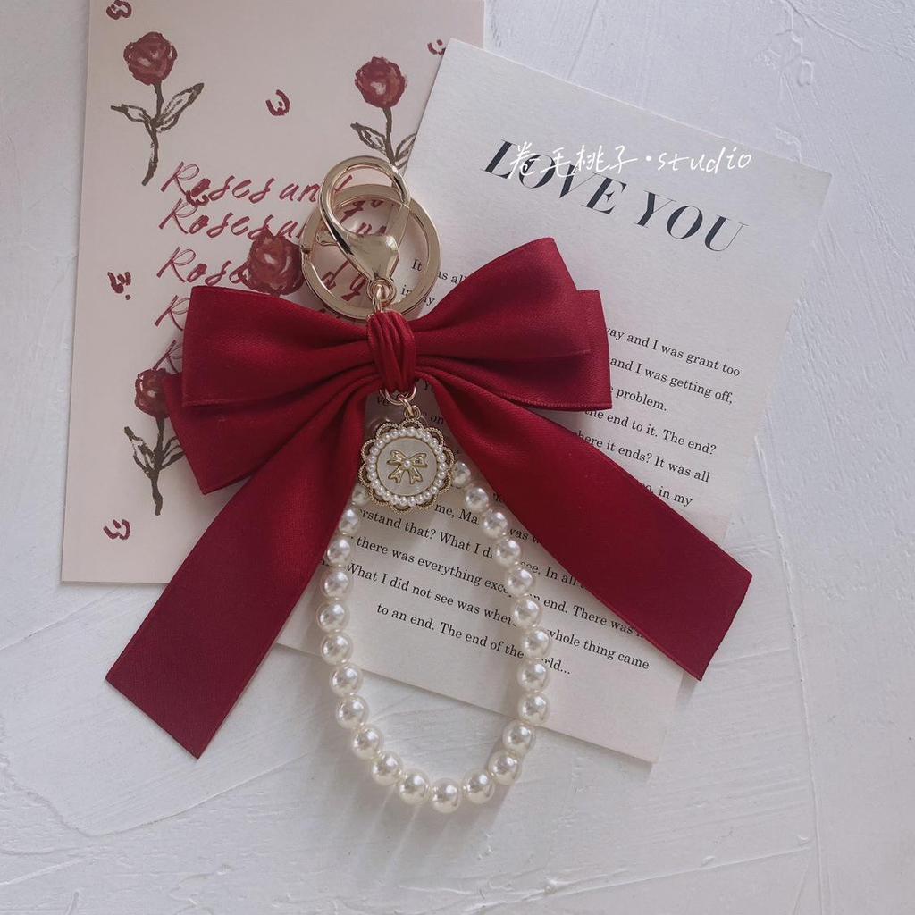Matte Pearl Bow Keychain Pendant for Girls