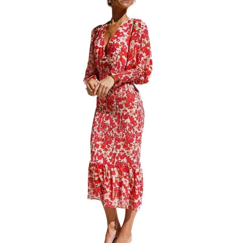 Весеннее женское сексуальное платье-футляр с V-образным вырезом и темпераментом для светской львицы с поясной сумкой