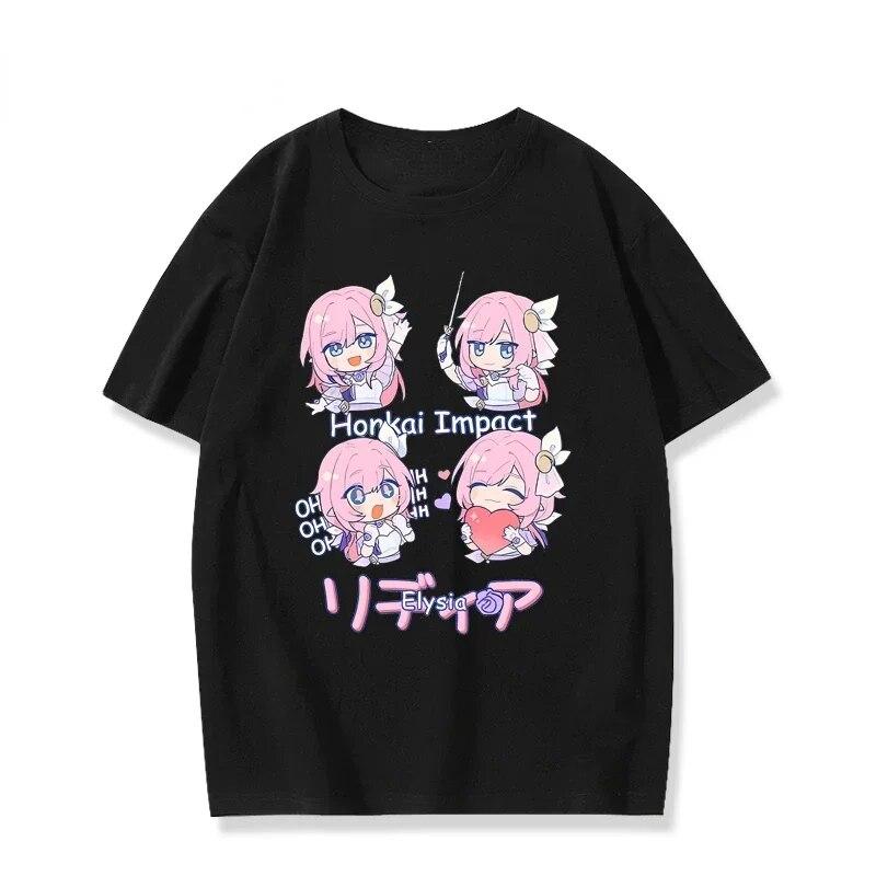 Honkai Impact 3 Kawaii Elysia Fans COS футболка в корейском стиле, японское аниме, футболка унисекс с принтом, летние модные повседневные свободные футболки