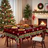 Red Black Checked Christmas Tablecloth, Snowflake Reindeer Merry Christmas Print, Rectangular Table Cloth