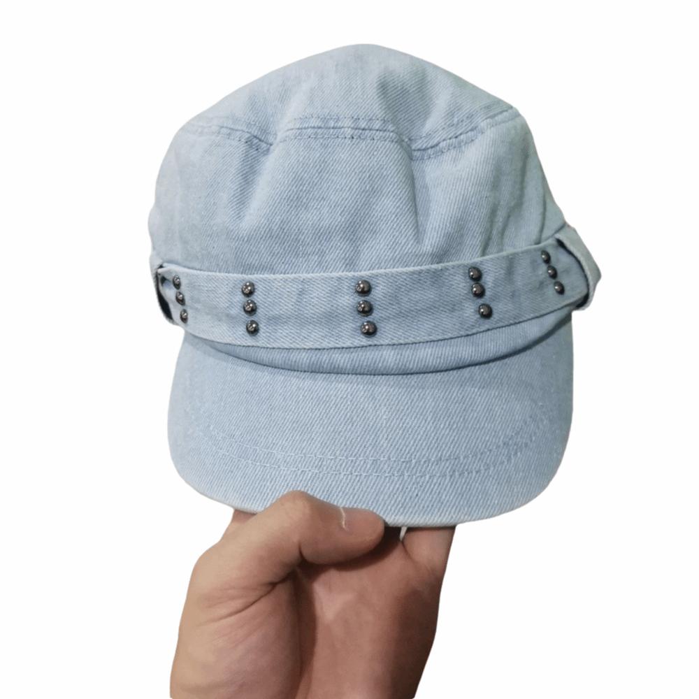 Washed Denim Flat Top Hat Rivet Cadet Cap Casual Peaked Cap Streetwear