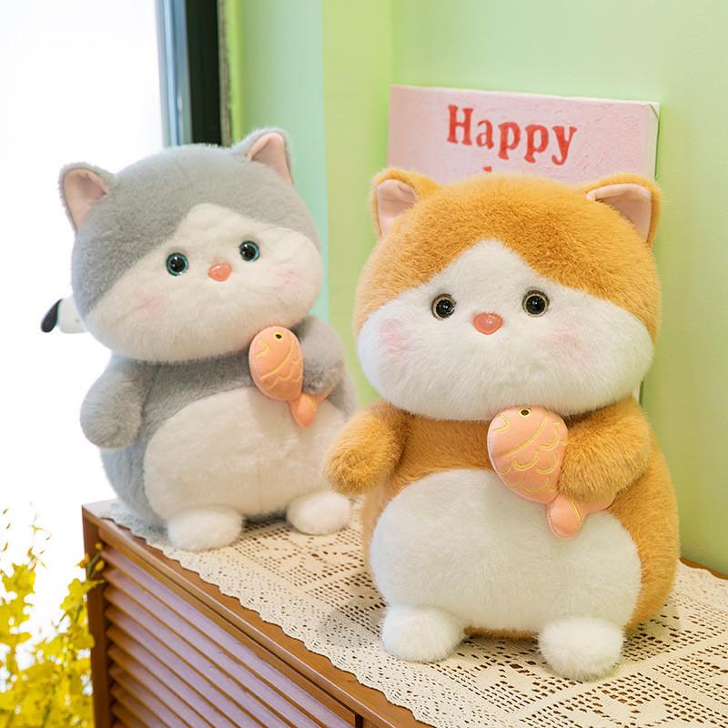 Adorable Plush Cat Doll Cute Fish Hugging Cat Stuffed Toy Pillow Gift For Kids