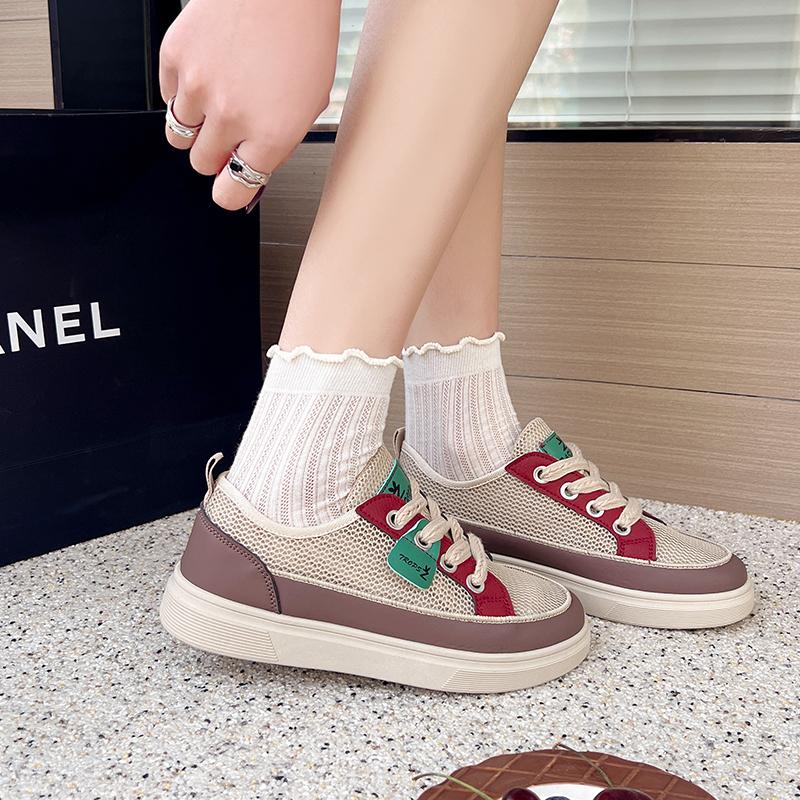 Fashion Ladies Shoes 2025 Hot Sale Front Lace-up Women's Vulcanize Shoes Fashion Color Matching New Plus Size Mesh Classic Casual Shoes