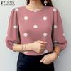 Women Fashion 3/4 Sleeve Polka Dot Print Loose Casual Blouse