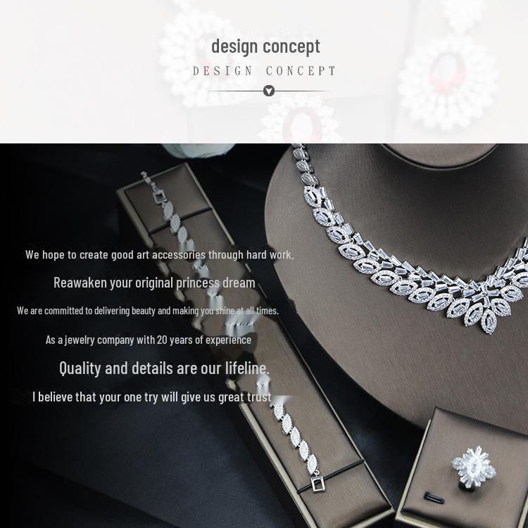 «Комплект свадебных украшений»: Цирконовое ожерелье, серьги и кольцо для банкетного платья