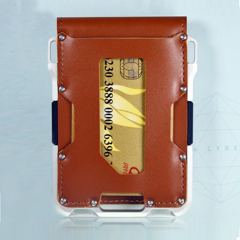 RFID Metal Antimagnetic Aluminum Alloy Card Package Multifunctional Men's Leather Credit Card Business Card Case Wallet