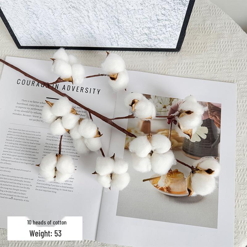 10-Head Artificial Cotton Flower Branch - Kapok Dried Decorative Bouquet for Christmas & Photography