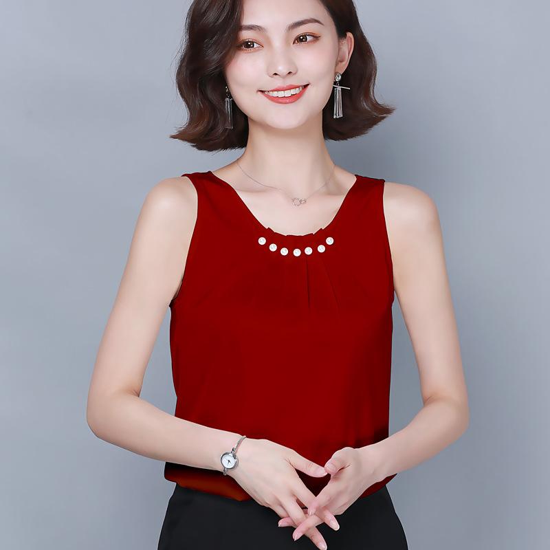 Шелковые женские топы, атласные блузки для женщин, шелковая блузка с бисером, женские рубашки без рукавов, топы, сексуальные женские атласные рубашки