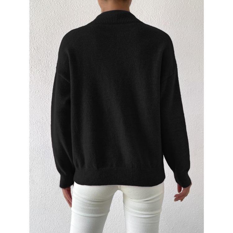 Solid Color Loose Knit Top Semi High Neck Pullover Long Sleeved Sweater Women Autumn and Winter