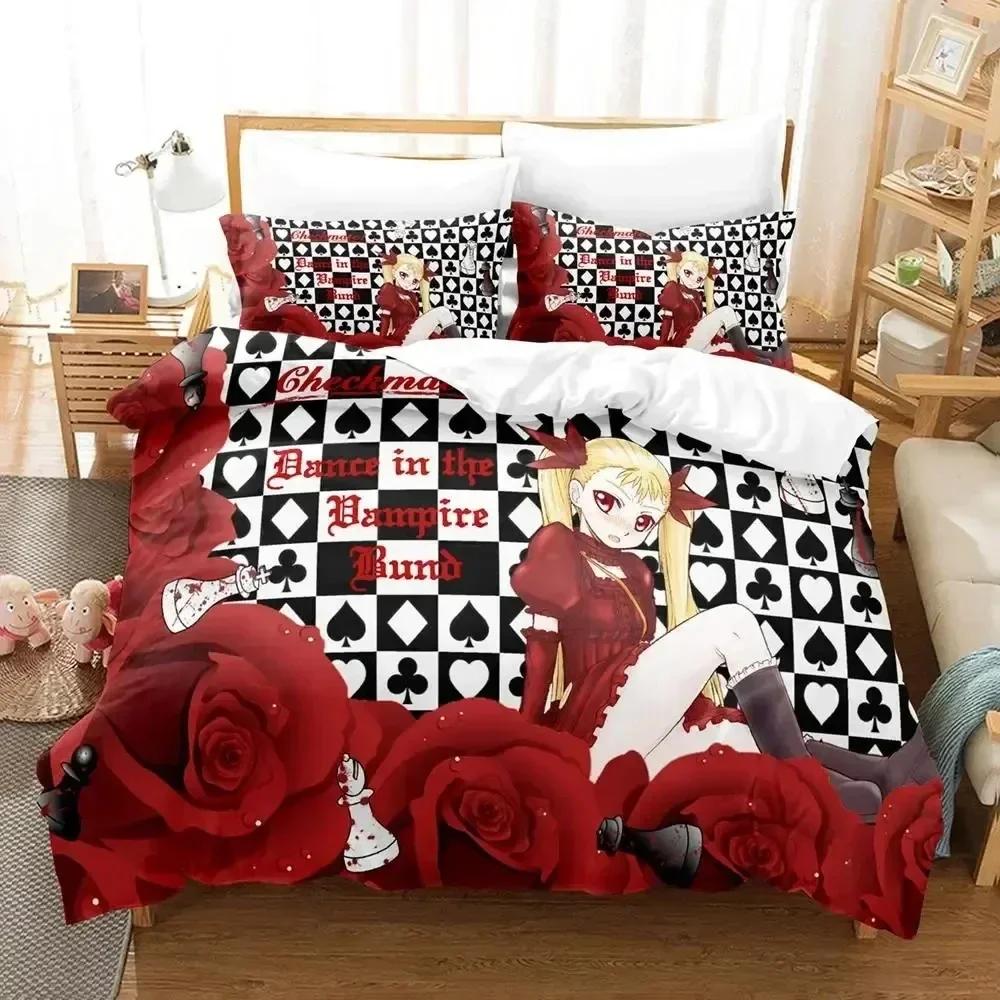 3D Anime Dance In The Vampire Bund Printed Bed Set Duvet Cover Pillowcase Bedding Set Bed Linen Sheet Quilt Full Queen King Size