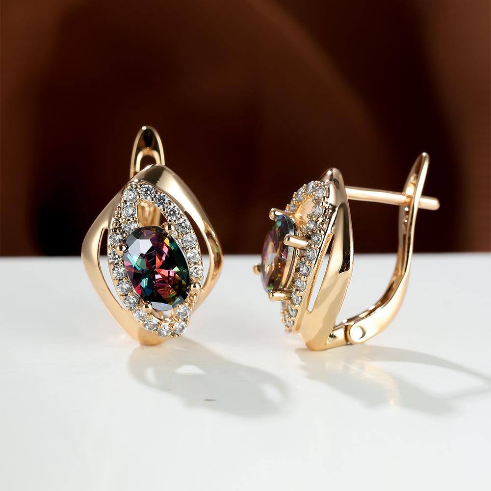 Mystic Oval Cut Rainbow Stone Marquise Design Earrings Horse Eye Love Dangle Earrings Bride Band Engagement Jewelry