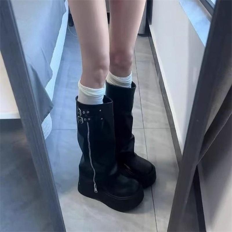 Thick soled long boots for women in spring and autumn, not over the knee long tube boots, short pants boots for women, sponge soled knight boots