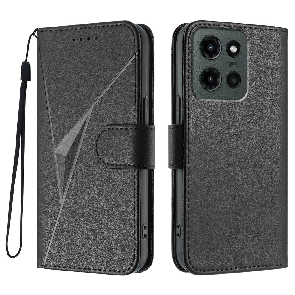 For Motorola Moto G Stylus 5G (2025) Case Triangle Imprint Leather Phone Cover with Lanyard