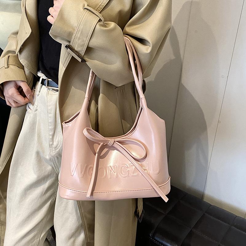Versatile Bow Underarm Big Bag Women's 2025 New Fashion Oil Wax Leather Commuter Bag Autumn and Winter Texture Tote Bag