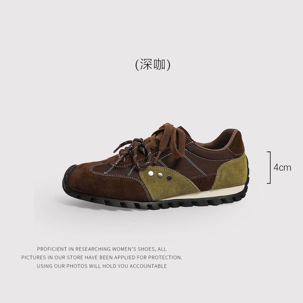 Retro Color Matching German Training Shoes Women'S Autumn New Lace-Up Soft Sole Breathable Casual Sports Shoes Versatile Trendy Shoes