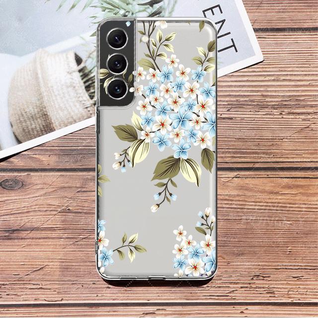 Прозрачный чехол с синим цветком и стрекозой для Samsung Galaxy S23 S22 S21 S20 Fe Ultra S10 S9 S8 Plus 10e S10lite Note 10plus 20ultra