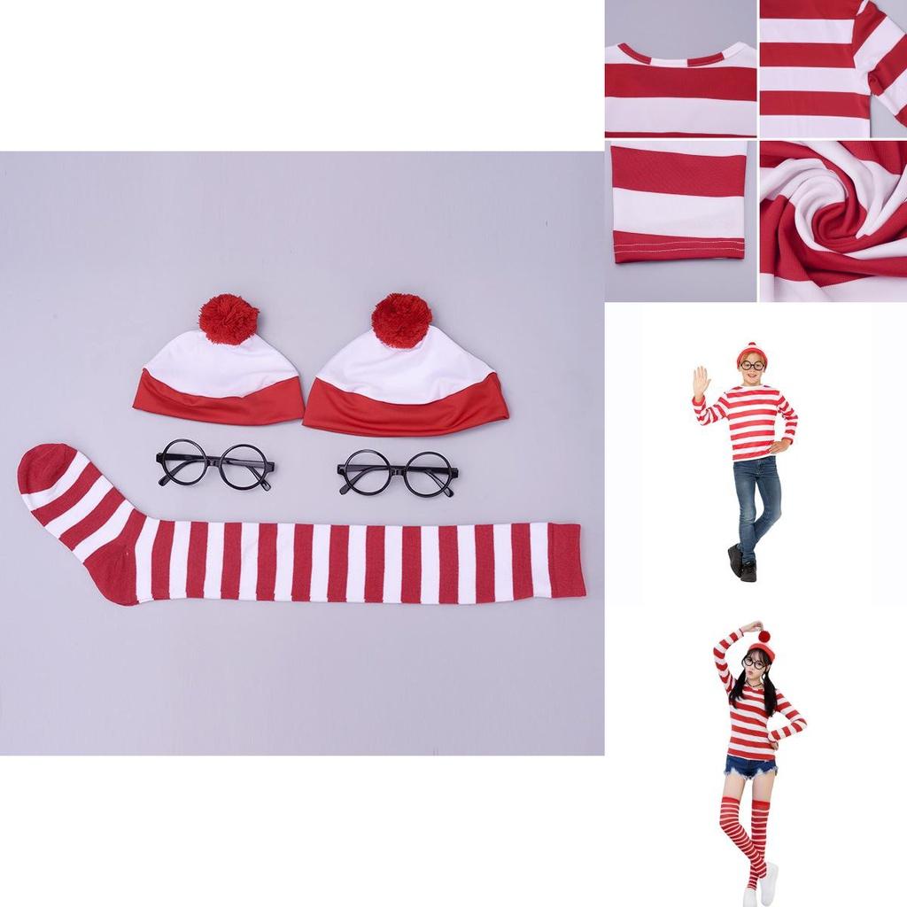 Where's Wally Halloween Costume Fun And Smart Uk Anime Cos Dress-up Outfit