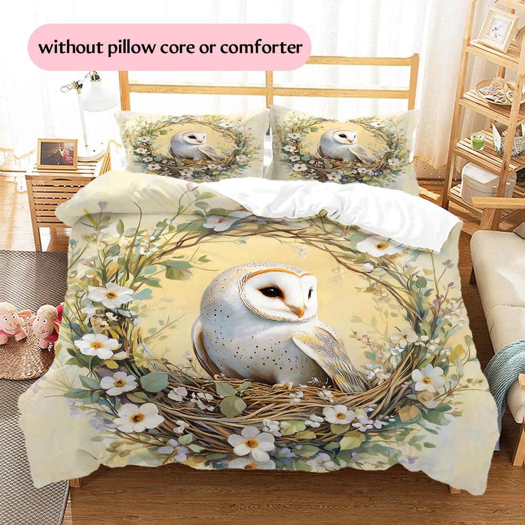 Barn Owl Pattern Bedding Quilt Set Home Decoration Gift (1 * duvet cover + 2 * pillowcase without core)