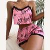 Sexy Floral Pajama Set Women's 2 Pieces Sleepwear Pyjamas Silk Satin Cami Top and Shorts Pajamas Summer Pajamas Set for Women